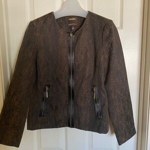 Dana Buchman Jacket, Snakeskin like print, fully lined, zip front, zip pockets